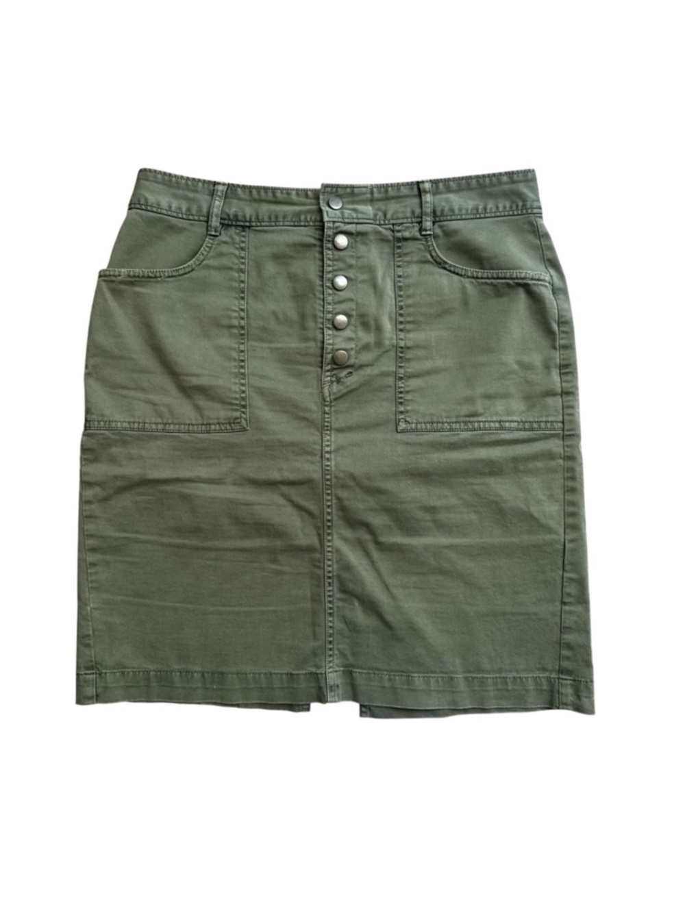Banana Republic Utility Midi Skirt Olive Green Safari Button Front Minimalist